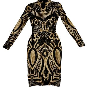 Sequin Mesh Dress Black/Gold